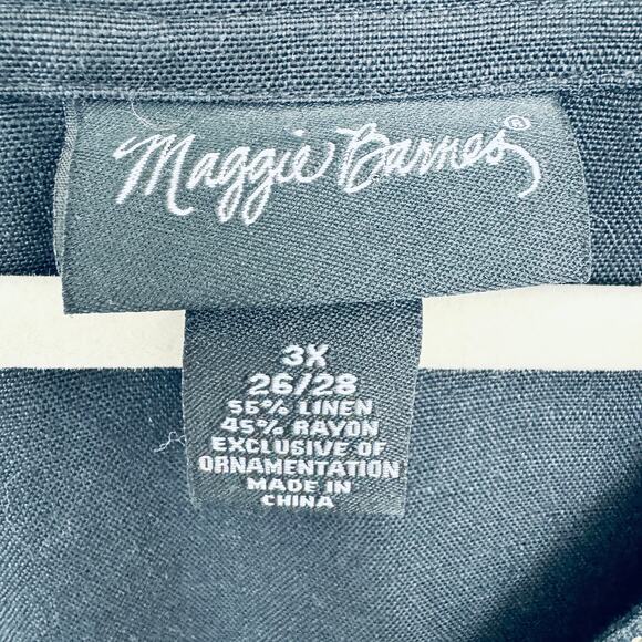 Maggie Barnes Womens V Neck Top Shirt Size 3X Embroider Beaded Linen Blend Black - Picture 2 of 6